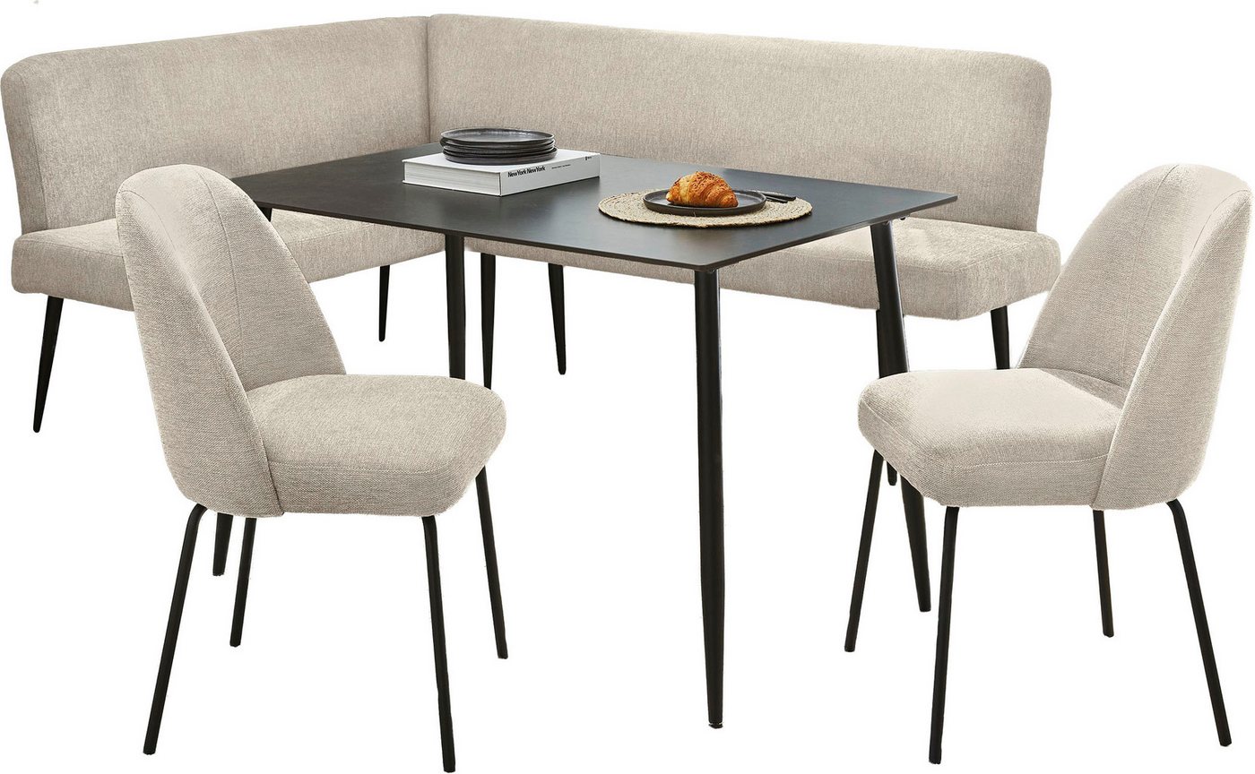 Jockenhöfer Gruppe Eckbankgruppe Melvin (Set, 4-tlg. Tisch, Bank und 2 Stühle), Taschenfederkern, (Set), Tisch (120x75cm) schwarz, Bank und Stühle anthrazit ode – Bild 2 von 5
