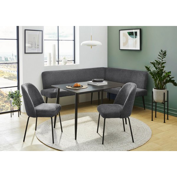 Jockenhöfer Gruppe Eckbankgruppe Melvin (Set, 4-tlg. Tisch, Bank und 2 Stühle), Taschenfederkern, (Set), Tisch (120x75cm) schwarz, Bank und Stühle anthrazit ode