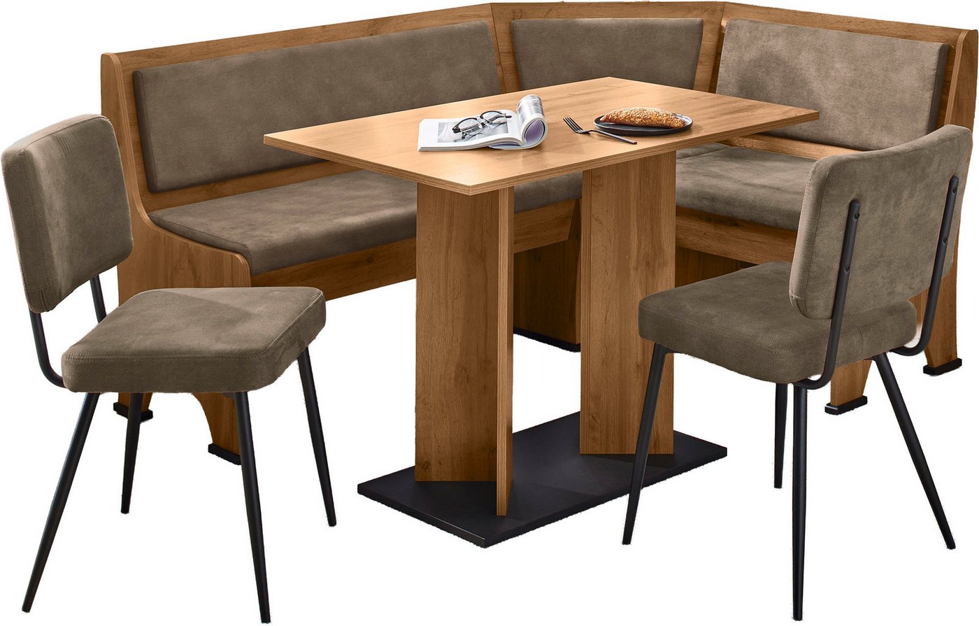 Jockenhöfer Gruppe Eckbankgruppe Theo (Set, 4-tlg. Tisch, Bank und 2 Stühle) 2 Farben wählbar, (Set, 4-tlg), Bank links/rechts montierbar, mit Stauraum, Stühle  – Bild 2 von 5