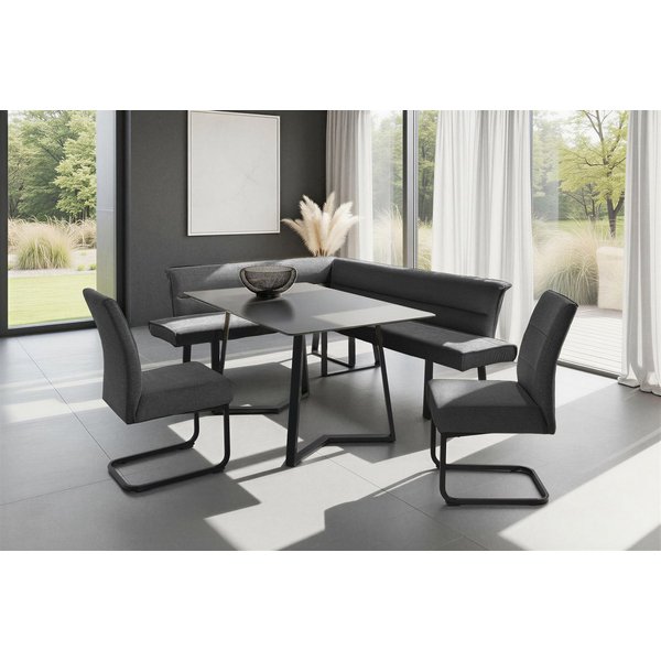Jockenhöfer Gruppe Eckbankgruppe Tisch, Bank und 2 Stühle, Taschenfederkern, (Set, 4-tlg), Tisch (140x90cm) schwarz, Bank und Stühle anthrazit oder beige