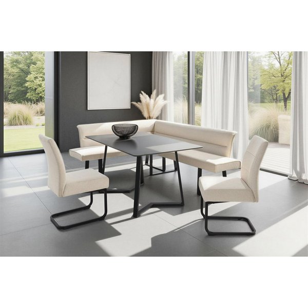 Jockenhöfer Gruppe Eckbankgruppe Tisch, Bank und 2 Stühle, Taschenfederkern, (Set, 4-tlg), Tisch (140x90cm) schwarz, Bank und Stühle anthrazit oder beige