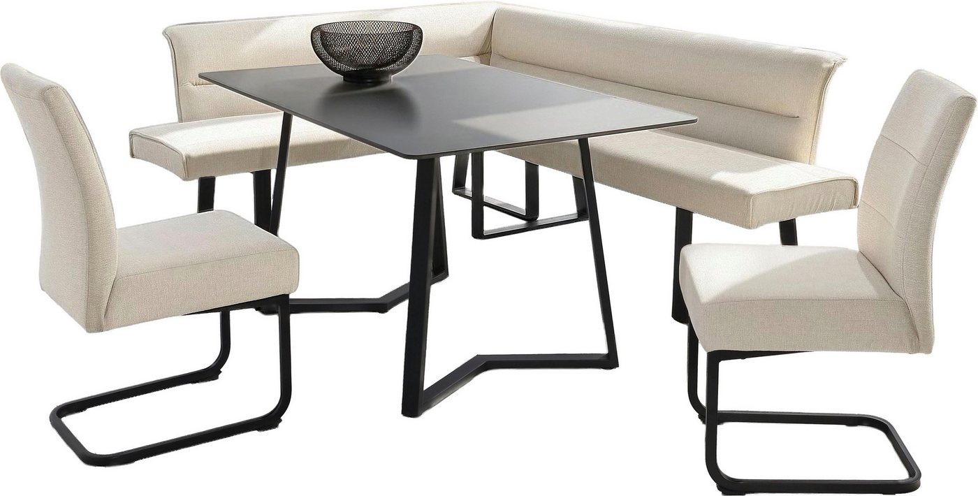 Jockenhöfer Gruppe Eckbankgruppe Tisch, Bank und 2 Stühle, Taschenfederkern, (Set, 4-tlg), Tisch (140x90cm) schwarz, Bank und Stühle anthrazit oder beige – Bild 2 von 5