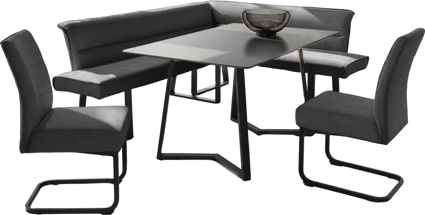 Jockenhöfer Gruppe Eckbankgruppe Tisch, Bank und 2 Stühle, Taschenfederkern, (Set, 4-tlg), Tisch (140x90cm) schwarz, Bank und Stühle anthrazit oder beige – Bild 2 von 5