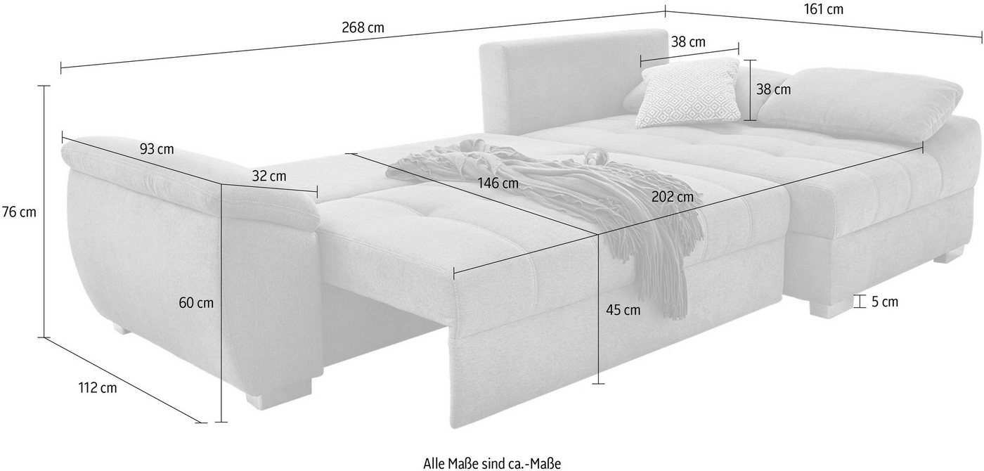 Jockenhöfer Gruppe Ecksofa Alster L-Form, B: 268 cm, mit Schlaffunktion, Bettkasten & Zierkissen – Bild 5 von 5