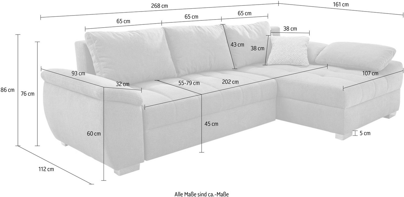 Jockenhöfer Gruppe Ecksofa Alster L-Form, B: 268 cm, mit Schlaffunktion, Bettkasten & Zierkissen – Bild 5 von 5
