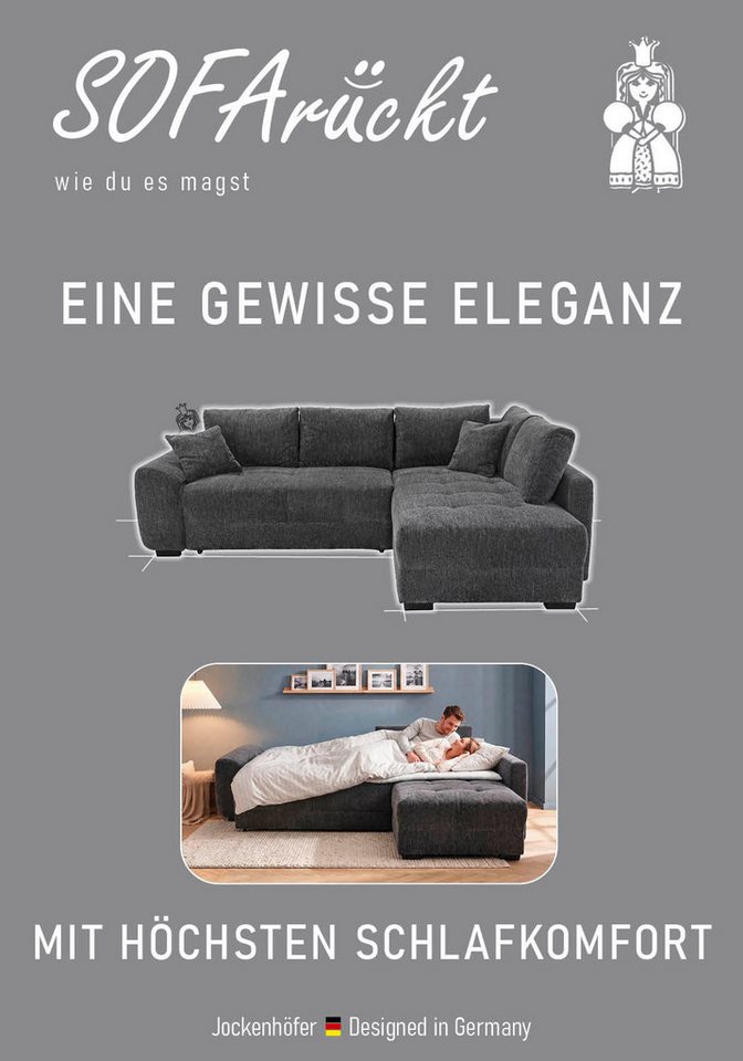 Jockenhöfer Gruppe Ecksofa Amalfi L-Form, B: 270 cm, Liegefl. 146x224 cm, Dauerschlafsofa, Couch mit Tonnentaschen-Federkern, Topper, Bettkasten & Kissen – Bild 3 von 5
