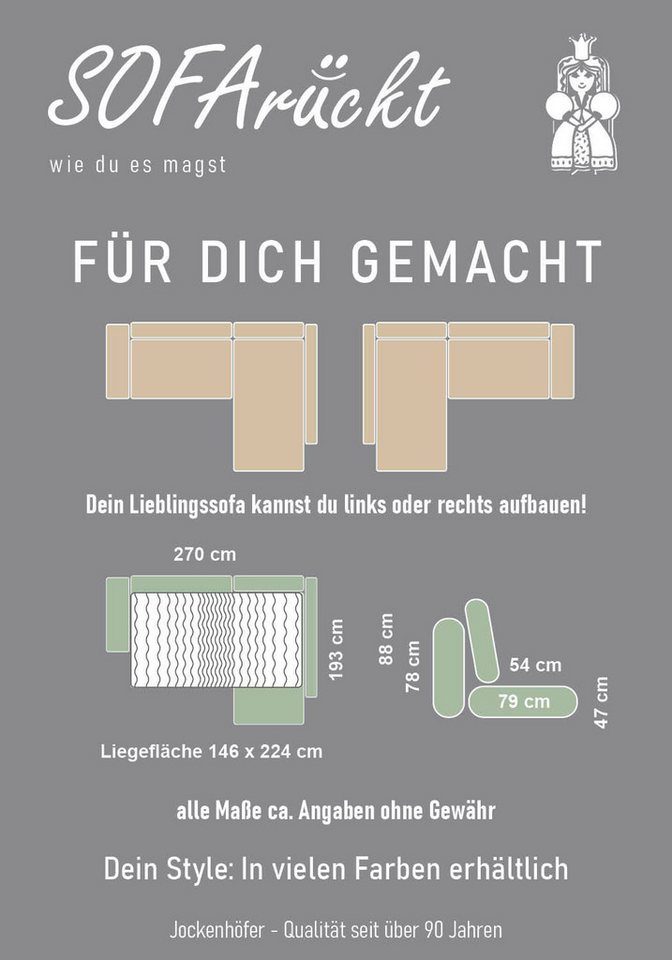 Jockenhöfer Gruppe Ecksofa Amalfi L-Form, B: 270 cm, Liegefl. 146x224 cm, Dauerschlafsofa, Couch mit Tonnentaschen-Federkern, Topper, Bettkasten & Kissen – Bild 5 von 5