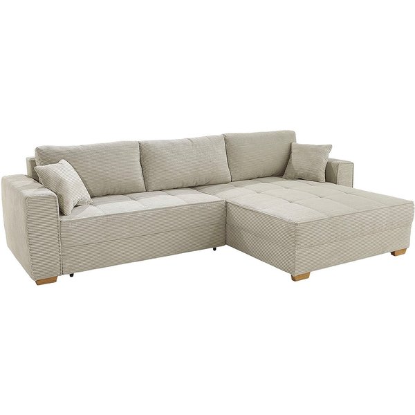 Jockenhöfer Gruppe Ecksofa Bologna, L-Form, Breite: 298 cm, Cord-Bezug, beidseitig montierbar, mit Schlaffunktion, Bettkasten & Zierkissen, XXL-Ottomane