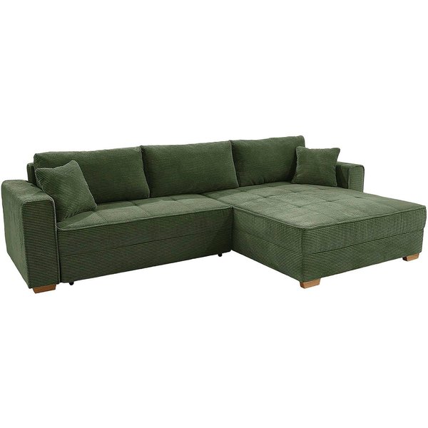 Jockenhöfer Gruppe Ecksofa Bologna, L-Form, Breite: 298 cm, Cord-Bezug, beidseitig montierbar, mit Schlaffunktion, Bettkasten & Zierkissen, XXL-Ottomane