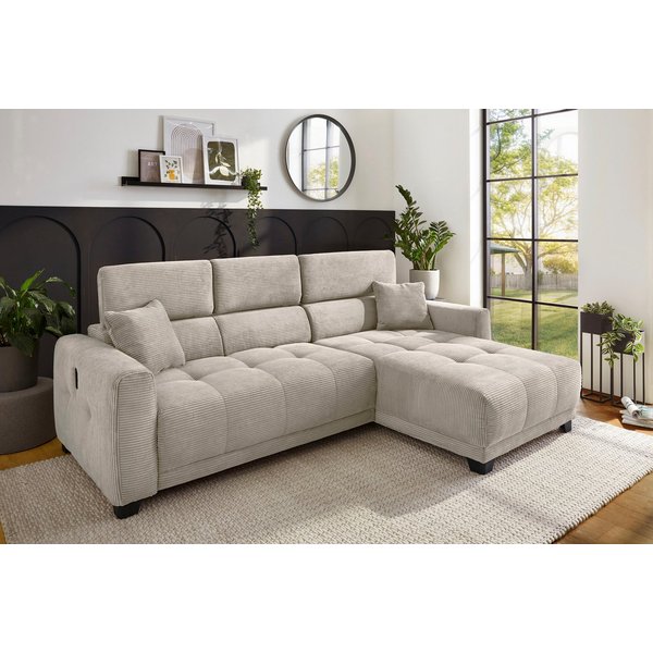 Jockenhöfer Gruppe Ecksofa Cremona L-Form, B: 263 cm, mit 30 cm elektr. Sitztiefenverstellung, 140kg Belastbarkeit je Sitz, Kopfteilverstellung & USB-Anschluss