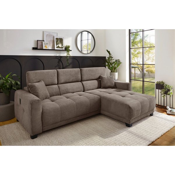 Jockenhöfer Gruppe Ecksofa Cremona L-Form, B: 263 cm, mit 30 cm elektr. Sitztiefenverstellung, 140kg Belastbarkeit je Sitz, Kopfteilverstellung & USB-Anschluss
