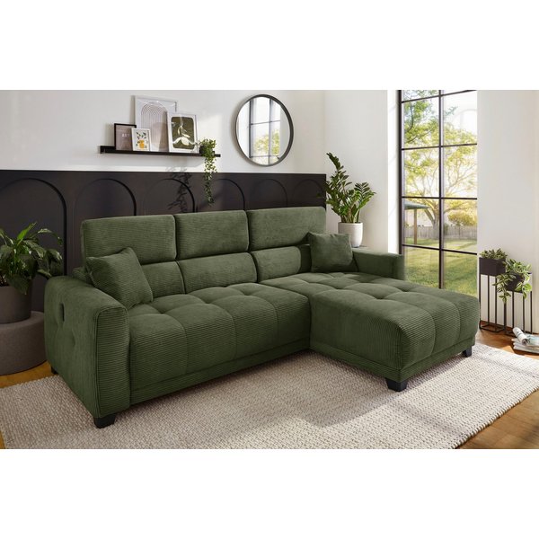 Jockenhöfer Gruppe Ecksofa Cremona L-Form, B: 263 cm, mit 30 cm elektr. Sitztiefenverstellung, 140kg Belastbarkeit je Sitz, Kopfteilverstellung & USB-Anschluss