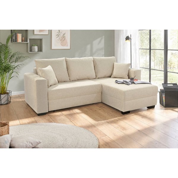 Jockenhöfer Gruppe Ecksofa Ecksofa Elmau, Größe Ottomane: L, B:235cm, optional mit Topper, mit Schlaffunktion, Bettkasten & 2 Zierkissen