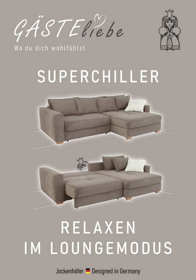 Jockenhöfer Gruppe Ecksofa Kampen L-Form, B: 288 cm, Liegefl. 153x245 cm, mit Schlaffunktion, Bettkasten & Zierkissen, Federkern – Bild 4 von 5