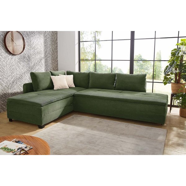 Jockenhöfer Gruppe Ecksofa Madrid L-Form, B: 306 cm, Liegefl. 180x200 cm, Dauerschläfer, mit Bettfuntkion, Bettkasten, Topper & Regal, Boxspringbettaufbau