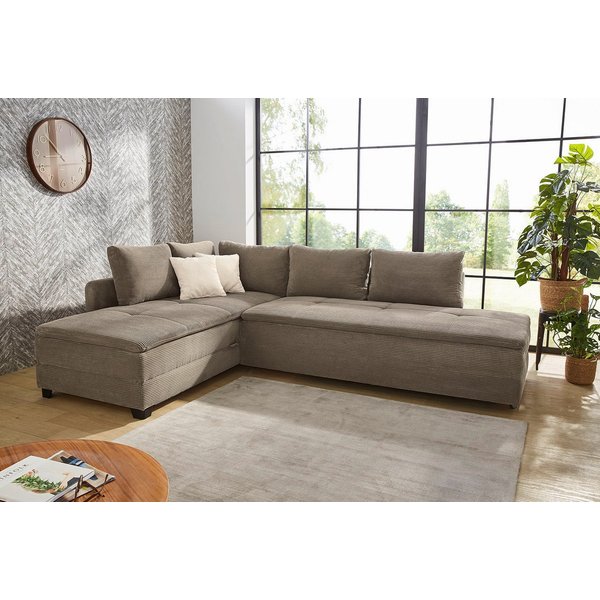 Jockenhöfer Gruppe Ecksofa Madrid L-Form, B: 306 cm, Liegefl. 180x200 cm, Dauerschläfer, mit Bettfuntkion, Bettkasten, Topper & Regal, Boxspringbettaufbau