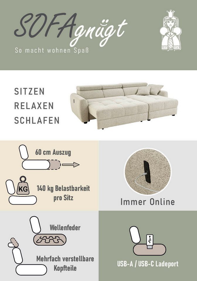 Jockenhöfer Gruppe Ecksofa Move, L-Form, B: 270cm, mit 60 cm elektrischer Sitztiefenverstellung, 140kg Belastbarkeit je Sitz, verstellbaren Kopfstützen & Zierki – Bild 5 von 5