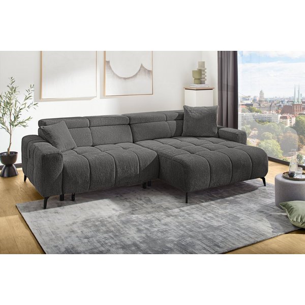 Jockenhöfer Gruppe Ecksofa Racer L-Form, B: 290 cm, 60 cm elektrische Sitztiefenverstellung, USB-Ports, Kopfstützen verstellbar, Zierkissen, bis 140 kg/Sitz