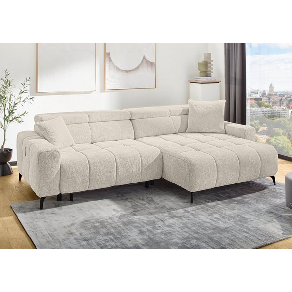 Jockenhöfer Gruppe Ecksofa Racer L-Form, B: 290 cm, 60 cm elektrische Sitztiefenverstellung, USB-Ports, Kopfstützen verstellbar, Zierkissen, bis 140 kg/Sitz