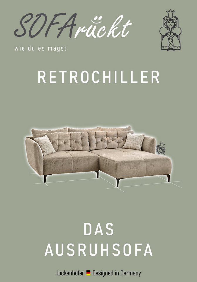 Jockenhöfer Gruppe Ecksofa Salo L-Form, B: 251 cm, im Retrolook mit Wellenfederung, mit Zierkissen – Bild 3 von 5