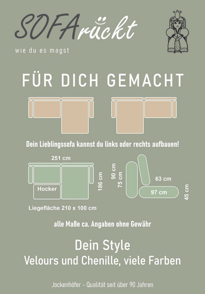 Jockenhöfer Gruppe Ecksofa Salo L-Form, B: 251 cm, im Retrolook mit Wellenfederung, mit Zierkissen – Bild 5 von 5