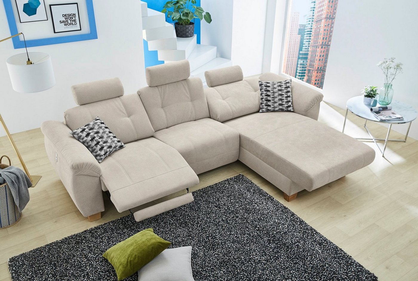 Jockenhöfer Gruppe Ecksofa Savona L-Form, B: 299 cm, mit elektr. Relaxfunktion, USB, 2 Zierkissen & 3 Kopfstützen – Bild 2 von 5