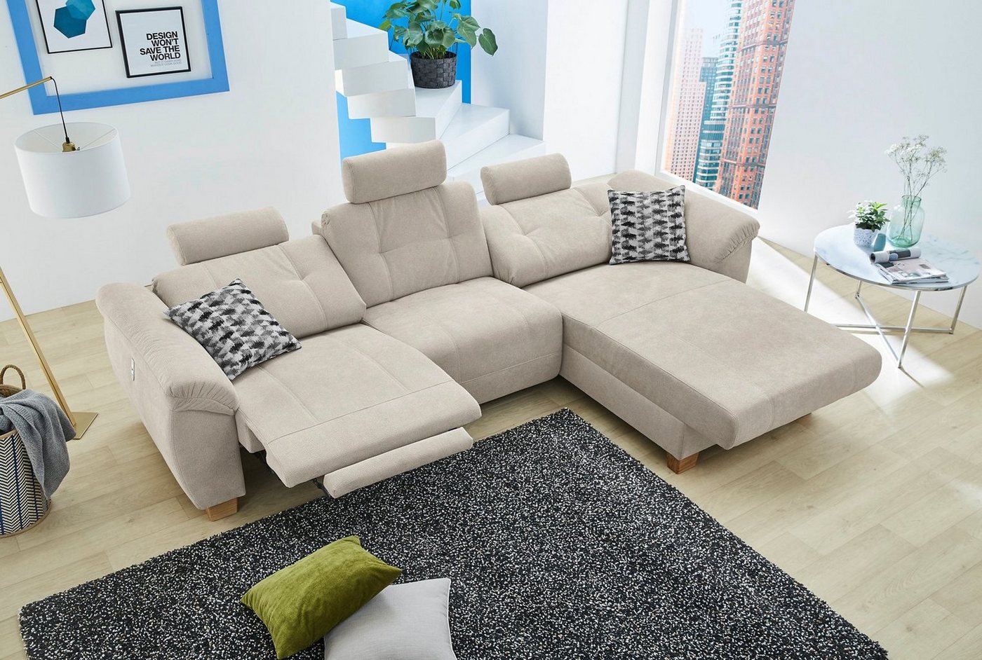 Jockenhöfer Gruppe Ecksofa Savona L-Form, B: 299 cm, mit elektr. Relaxfunktion, USB, 2 Zierkissen & 3 Kopfstützen – Bild 3 von 5
