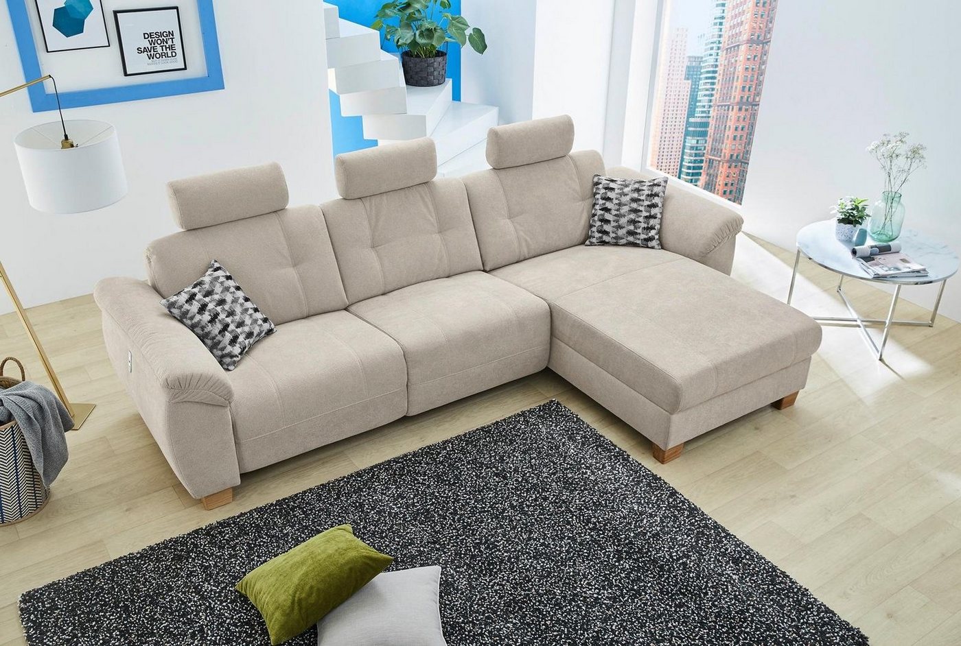 Jockenhöfer Gruppe Ecksofa Savona L-Form, B: 299 cm, mit elektr. Relaxfunktion, USB, 2 Zierkissen & 3 Kopfstützen – Bild 4 von 5