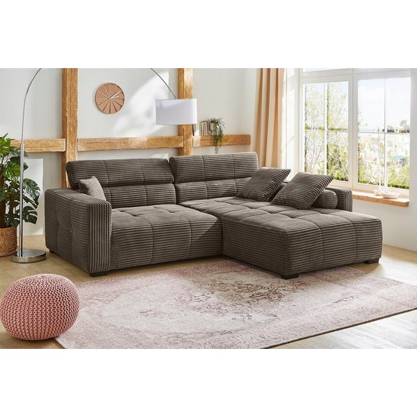 Jockenhöfer Gruppe Ecksofa Severino L-Form, B: 283 cm, in Cord, mit Kopfteilverstellung & Zierkissen, im Big-Sofa-Style