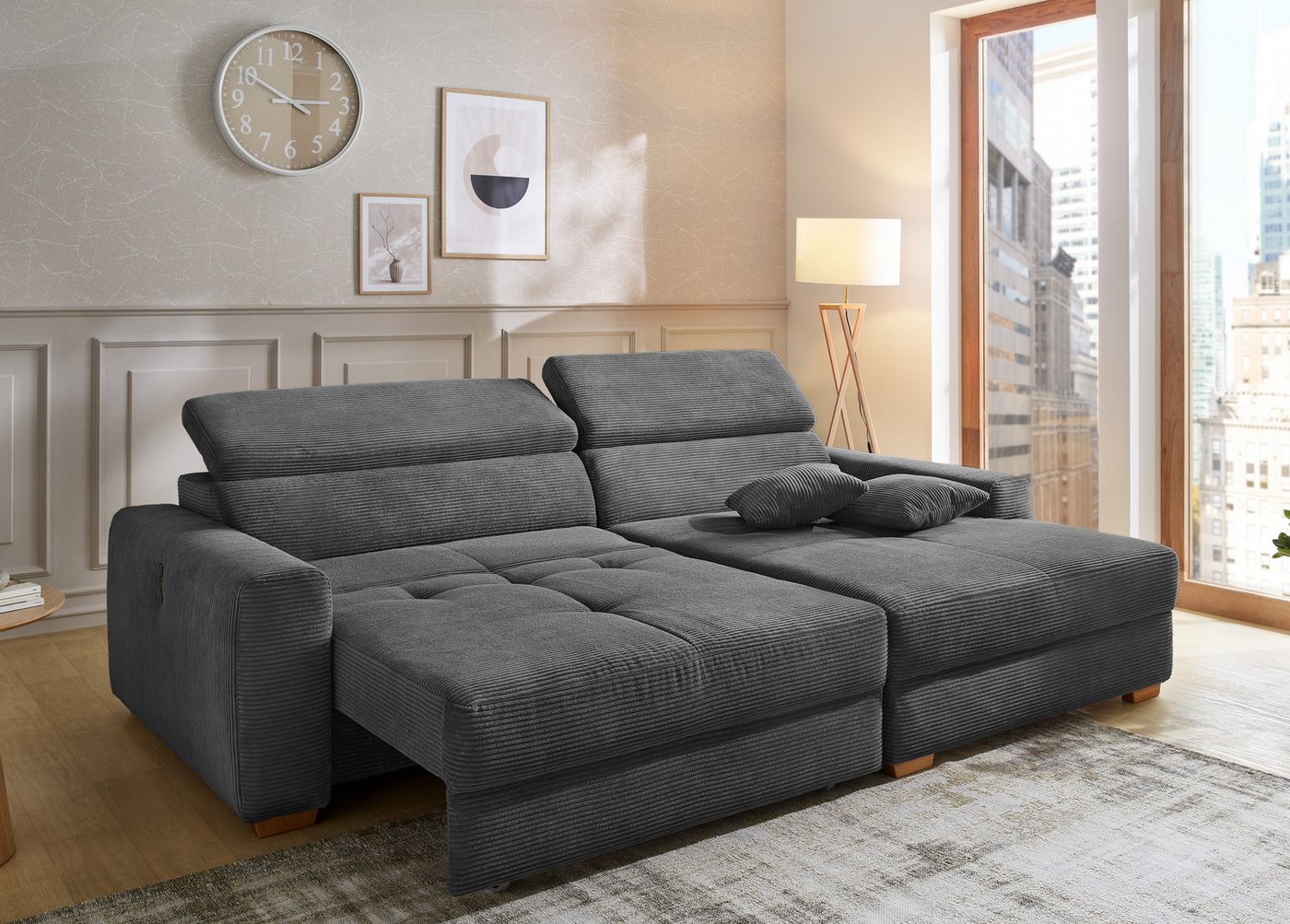 Jockenhöfer Gruppe Ecksofa Slider L-Form, B: 277 cm Couch, 60cm elektrische Sitztiefenverstellung, 140kg Belastbarkeit, USB-Anschluss, Kopfteilverstellung & Zie – Bild 2 von 5