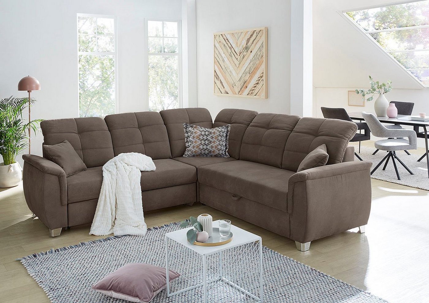 Jockenhöfer Gruppe Ecksofa Udine L-Form, B: 263 cm, mit Schlaffunktion, Bettkasten, Kopfteilverstellung & Zierkissen – Bild 2 von 5