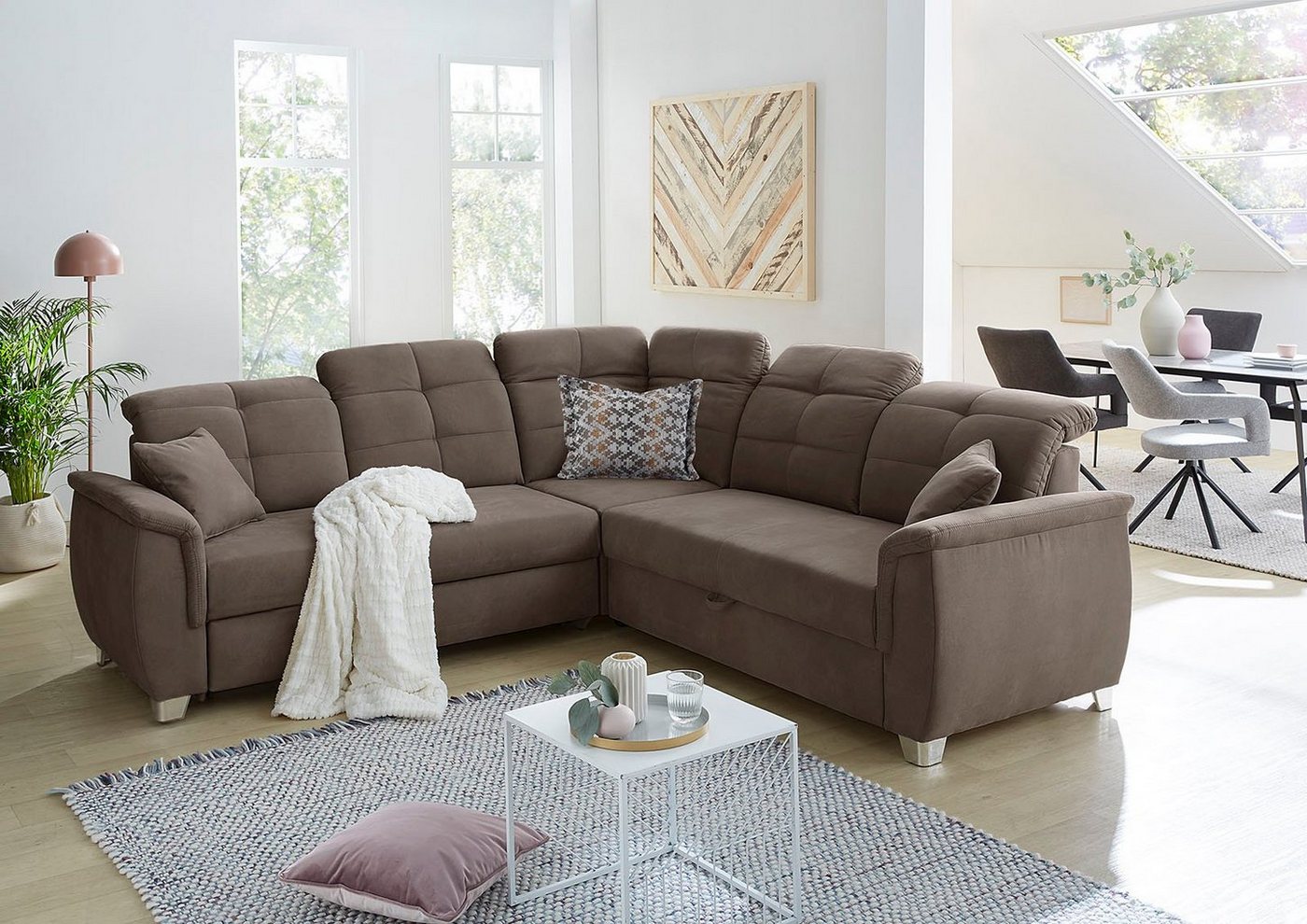 Jockenhöfer Gruppe Ecksofa Udine L-Form, B: 263 cm, mit Schlaffunktion, Bettkasten, Kopfteilverstellung & Zierkissen – Bild 3 von 5