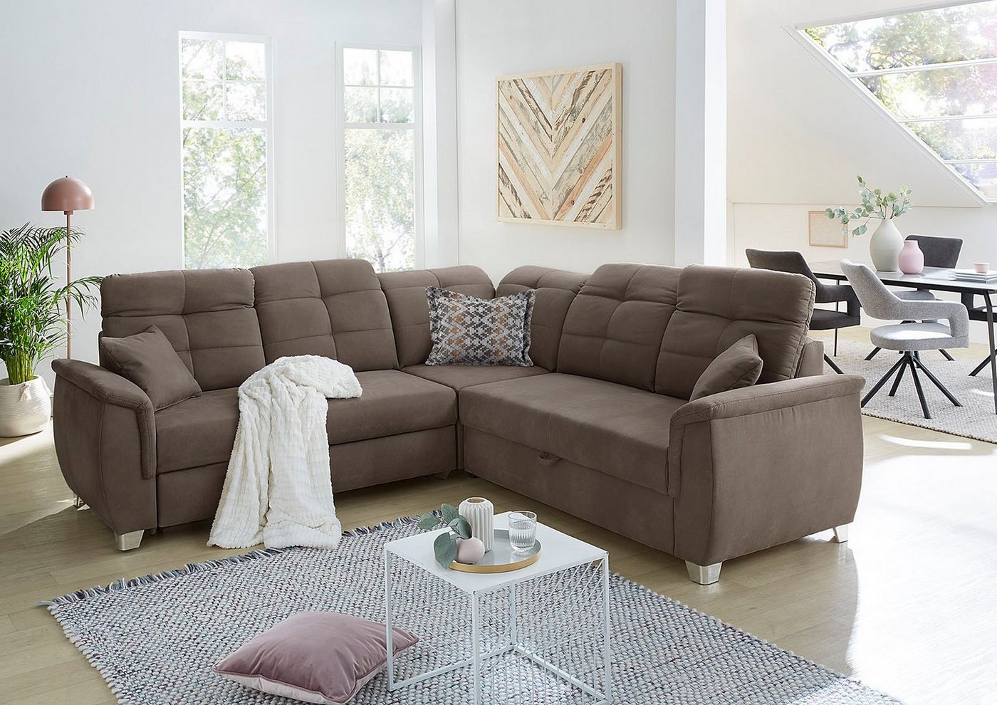 Jockenhöfer Gruppe Ecksofa Udine L-Form, B: 263 cm, mit Schlaffunktion, Bettkasten, Kopfteilverstellung & Zierkissen – Bild 4 von 5