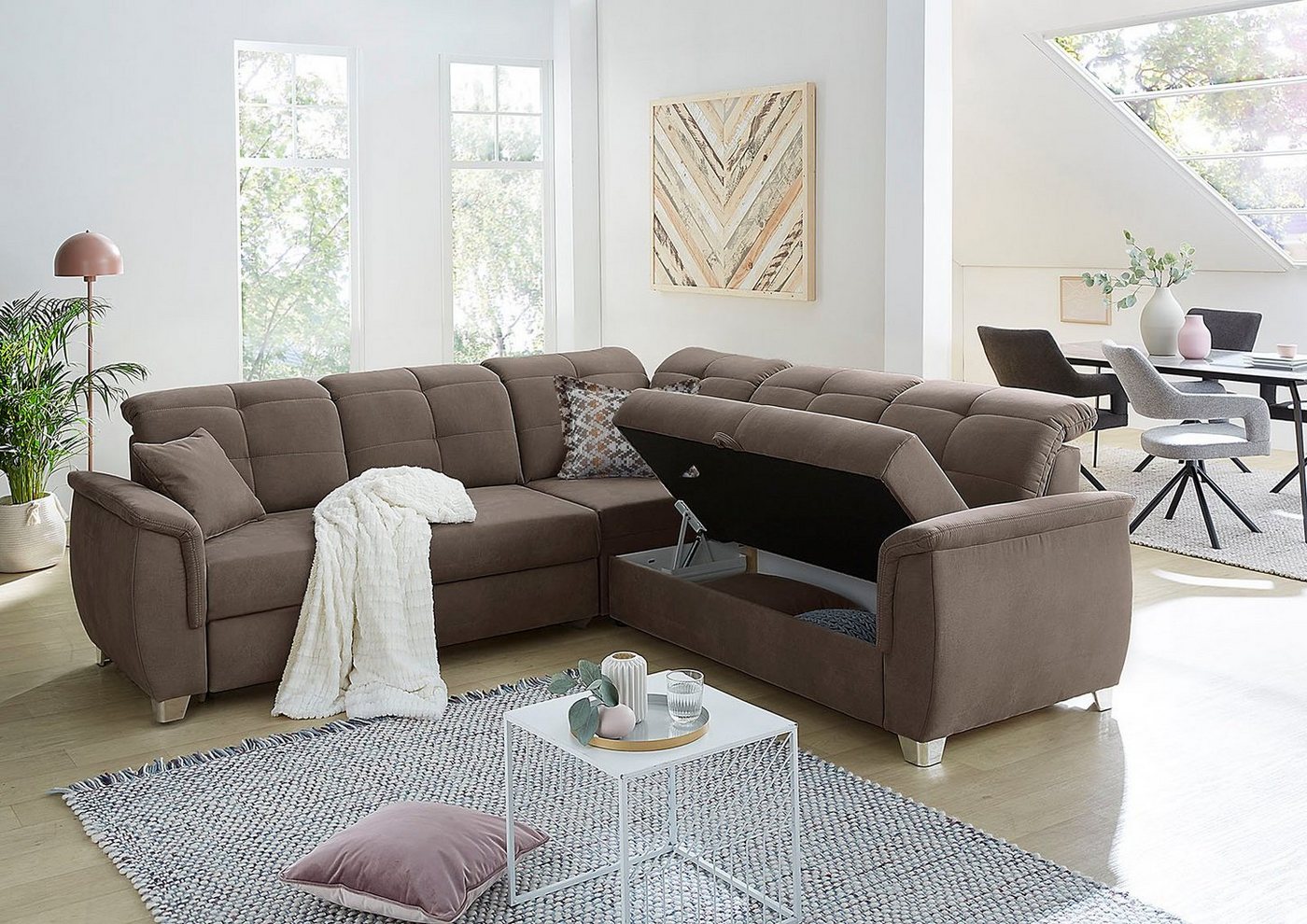 Jockenhöfer Gruppe Ecksofa Udine L-Form, B: 263 cm, mit Schlaffunktion, Bettkasten, Kopfteilverstellung & Zierkissen – Bild 5 von 5
