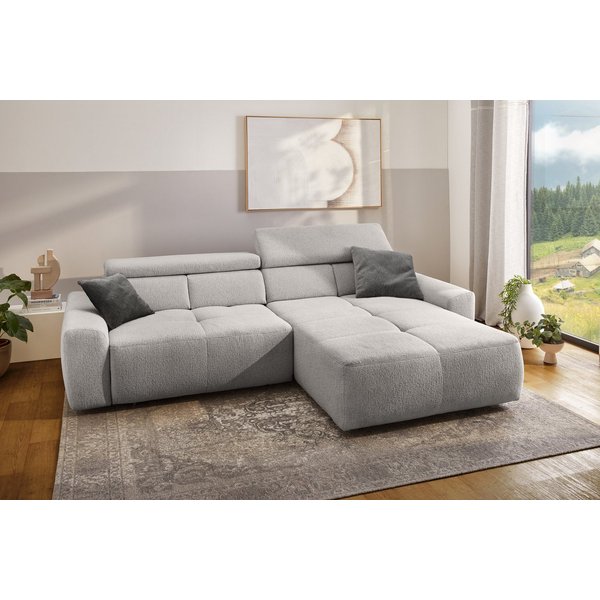 Jockenhöfer Gruppe Ecksofa Unos L-Form, B: 299 cm, mit 60 cm elektr. Sitztiefenverstellung, 140kg Belastbarkeit, USB-Anschluss, Kopfteilverstellung & Zierkissen