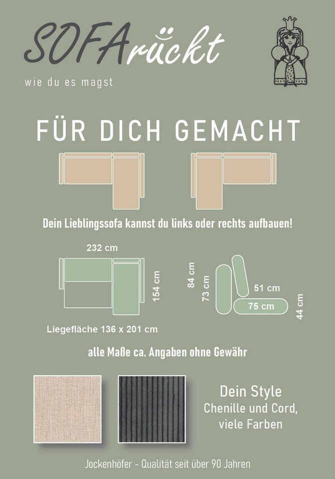 Jockenhöfer Gruppe Ecksofa Venezia L-Form, B: 234 cm, mit Schlaffunktion, Bettkasten & Zierkissen – Bild 5 von 5