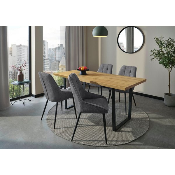 Jockenhöfer Gruppe Essgruppe ROGER, Sitzgruppe, Esstisch 160 cm, 4 Stühle, (Set, 5-tlg., Esstisch 160 cm plus 4 Esszimmerstühle), Tischplatte Wildeiche, U-Geste
