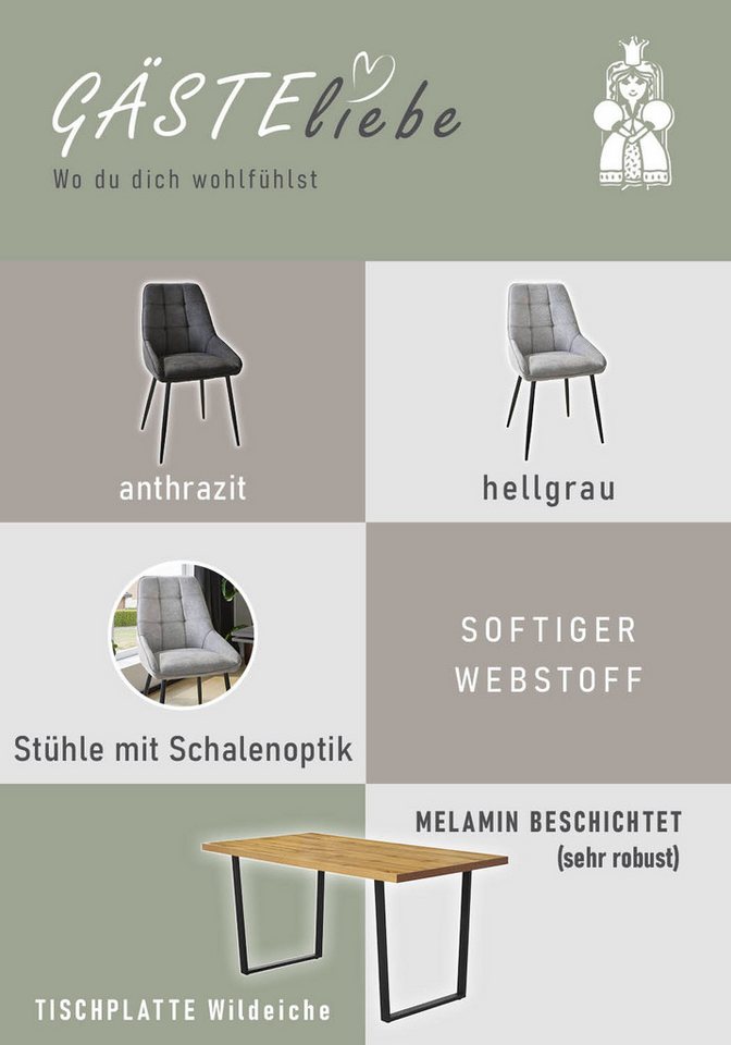 Jockenhöfer Gruppe Essgruppe ROGER, Sitzgruppe, Esstisch 160 cm, 4 Stühle, (Set, 5-tlg., Esstisch 160 cm plus 4 Esszimmerstühle), Tischplatte Wildeiche, U-Geste – Bild 4 von 5