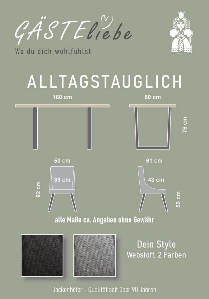 Jockenhöfer Gruppe Essgruppe ROGER, Sitzgruppe, Esstisch 160 cm, 4 Stühle, (Set, 5-tlg., Esstisch 160 cm plus 4 Esszimmerstühle), Tischplatte Wildeiche, U-Geste – Bild 5 von 5