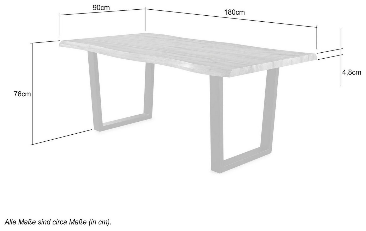 Jockenhöfer Gruppe Esstisch Margot, 180x90 cm geschwungene Baumkantenoptik und schwarzes Untergestell – Bild 4 von 5