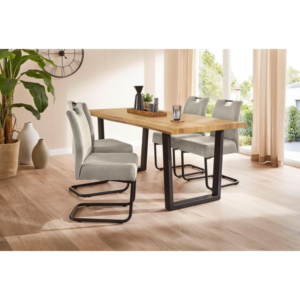 Jockenhöfer Gruppe Esstisch Margot, 180x90 cm geschwungene Baumkantenoptik und schwarzes Untergestell