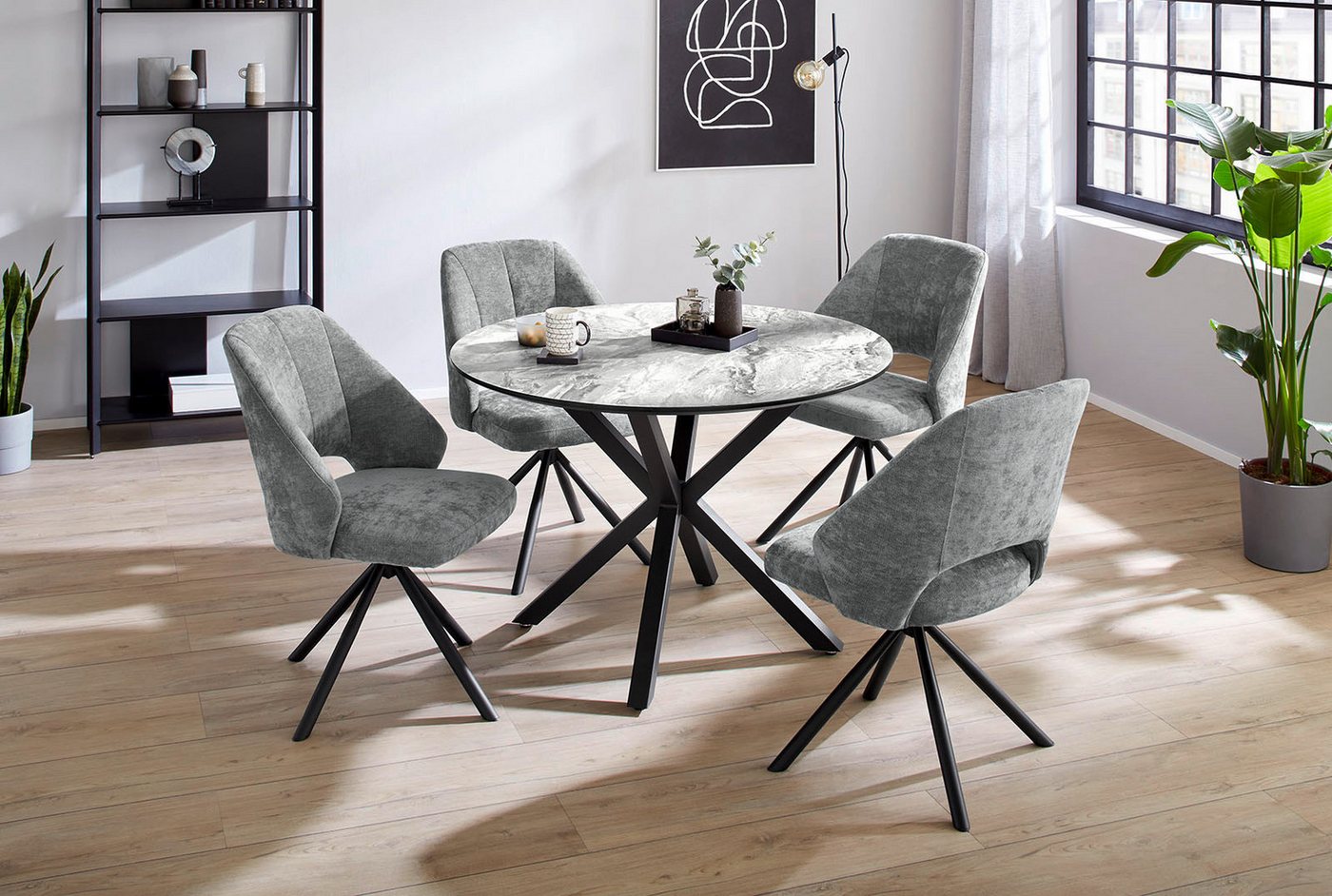 Jockenhöfer Gruppe Esstisch Ontario, rund, 110cm ø, Marmoroptik., Metalluntergestell – Bild 3 von 5