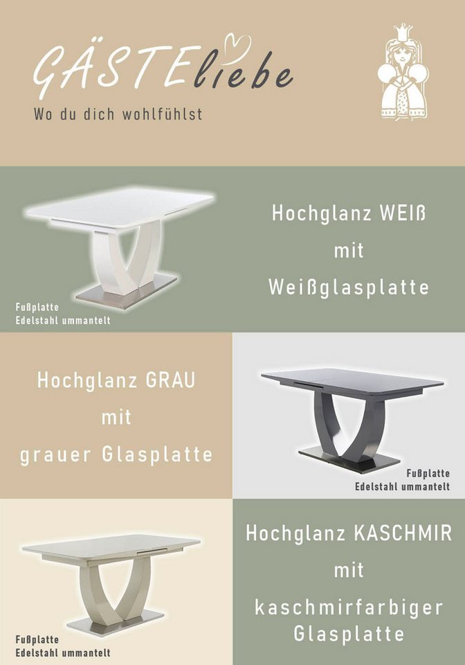 Jockenhöfer Gruppe Esstisch Ulm, NEU in kaschmir, ausziehbar (160-200x90 cm), Glastischplatte, Synchronauszug – Bild 3 von 5