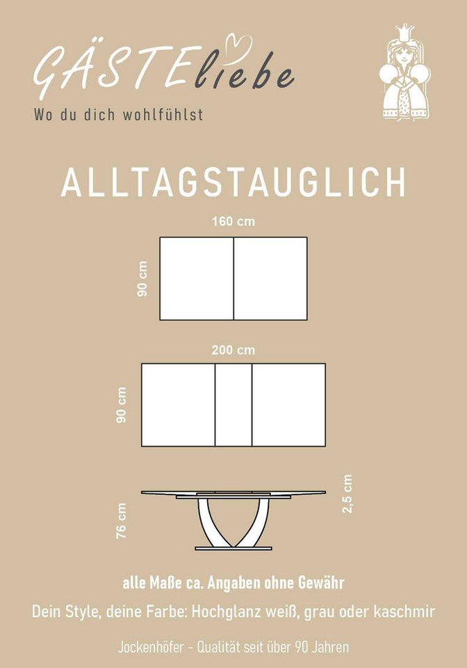 Jockenhöfer Gruppe Esstisch Ulm, NEU in kaschmir, Hochglanz, mit Synchronauszug, Breite 160-200 cm – Bild 5 von 5