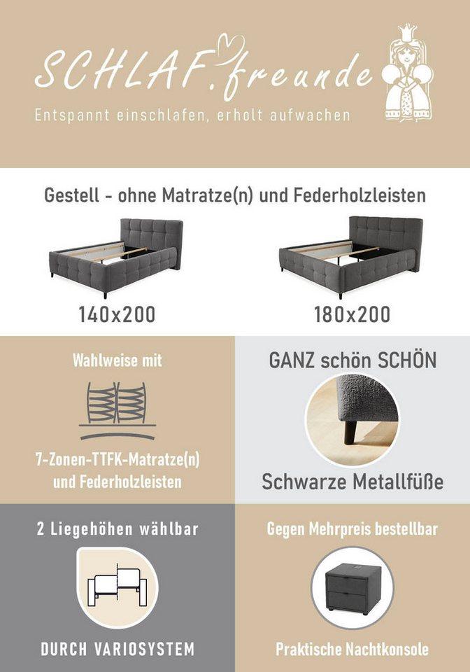 Jockenhöfer Gruppe Polsterbett LUCY, wahlweise mit Federholzleisten und 7-Zonen-TTFK-Matratze in H3, Bubble-Optik, 2 Einlegetiefen möglich, 140/180 cm x 200 cm – Bild 4 von 5