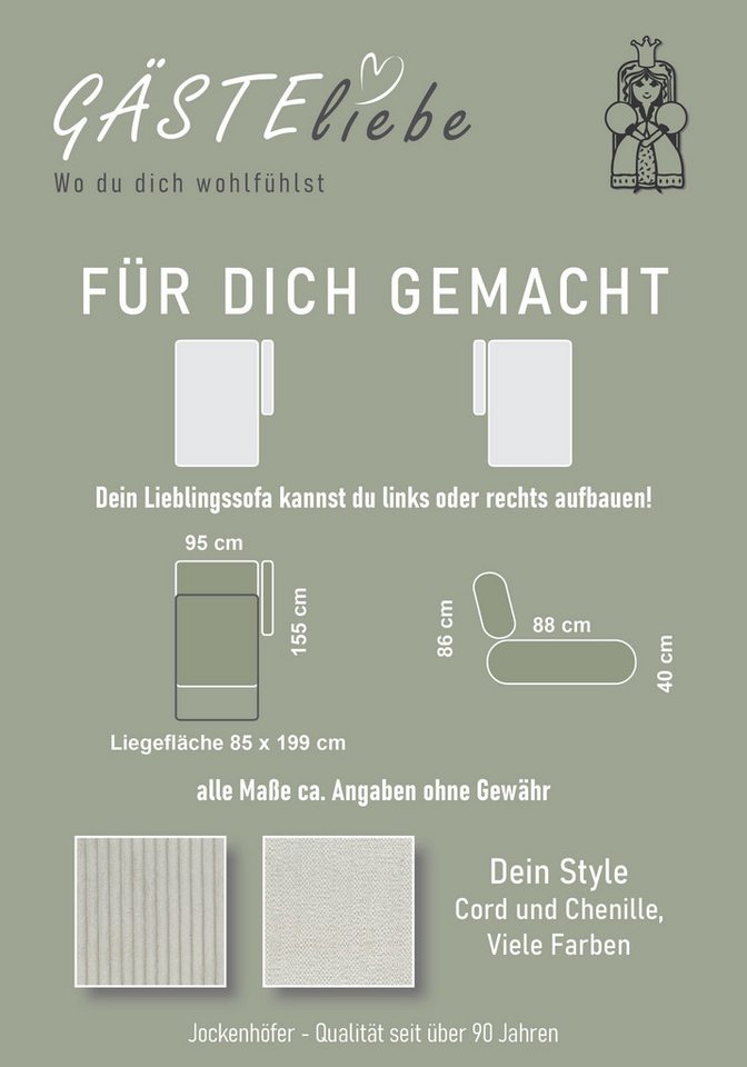 Jockenhöfer Gruppe Recamiere Rex, B: 155 cm, Liegefläche: 88x200 cm, optional mit Topper, mit Schlaffunktion, Bettkasten & Zierkissen, Federkern – Bild 5 von 5