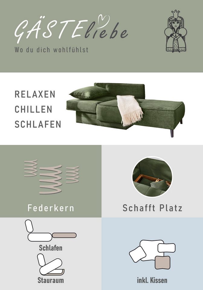 Jockenhöfer Gruppe Recamiere Rex, B: 155 cm, Liegefläche: 88x200 cm, optional mit Topper, mit Schlaffunktion, Bettkasten & Zierkissen, Federkern – Bild 5 von 5
