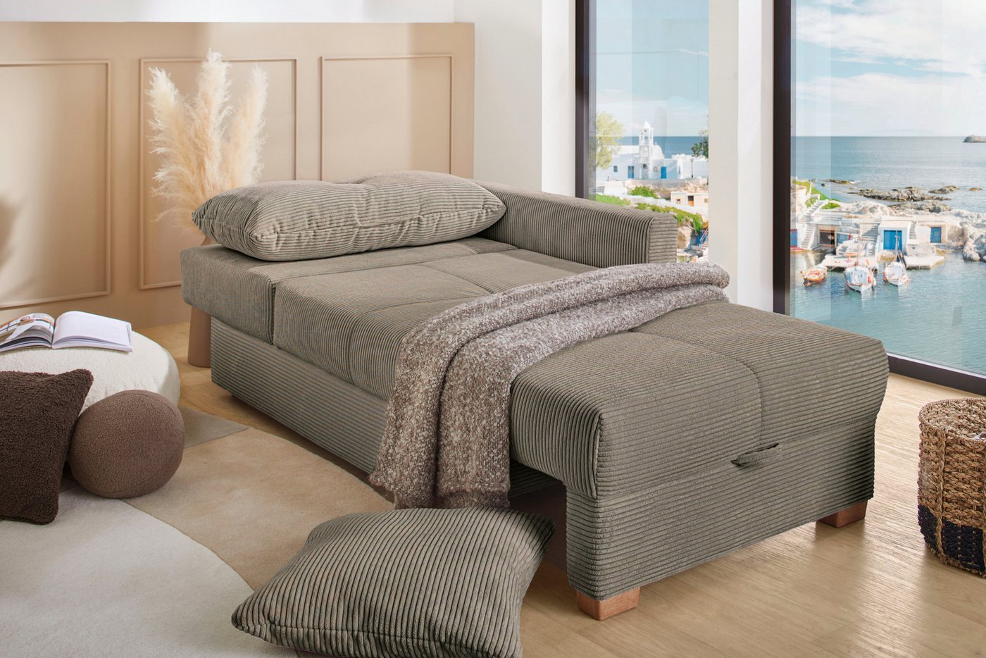 Jockenhöfer Gruppe Recamiere Romeo, B: 164 cm, Liegefl: 90x210 cm, Schlaffunktion, Schlafsofa mit Bettfunktion, Bettkasten & Kissen, Federkern – Bild 2 von 5