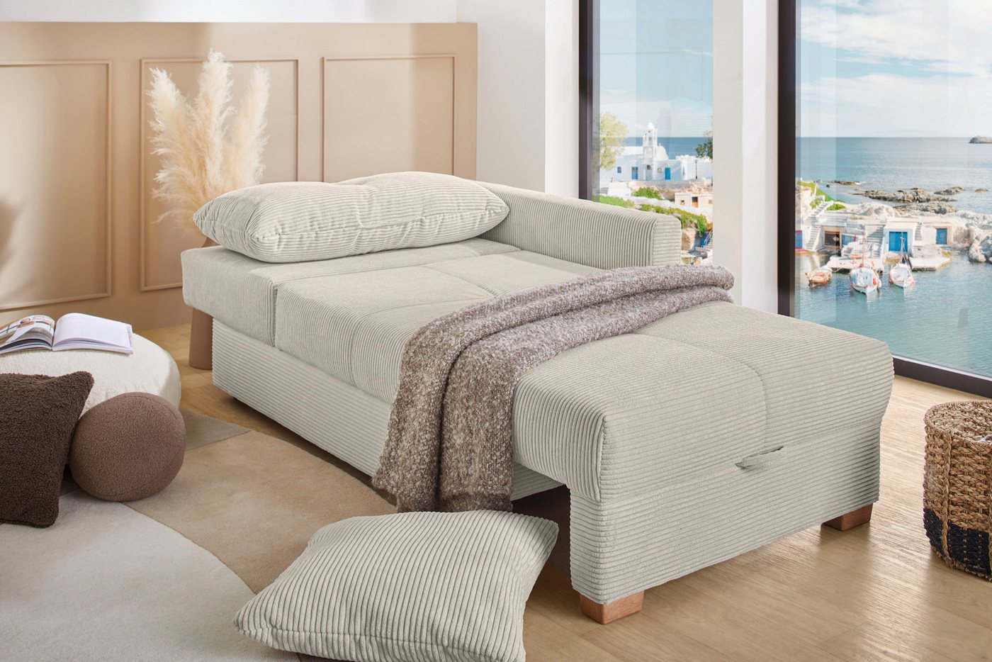 Jockenhöfer Gruppe Recamiere Romeo, B: 164 cm, Liegefl: 90x210 cm, Schlaffunktion, Schlafsofa mit Bettfunktion, Bettkasten & Kissen, Federkern – Bild 2 von 5
