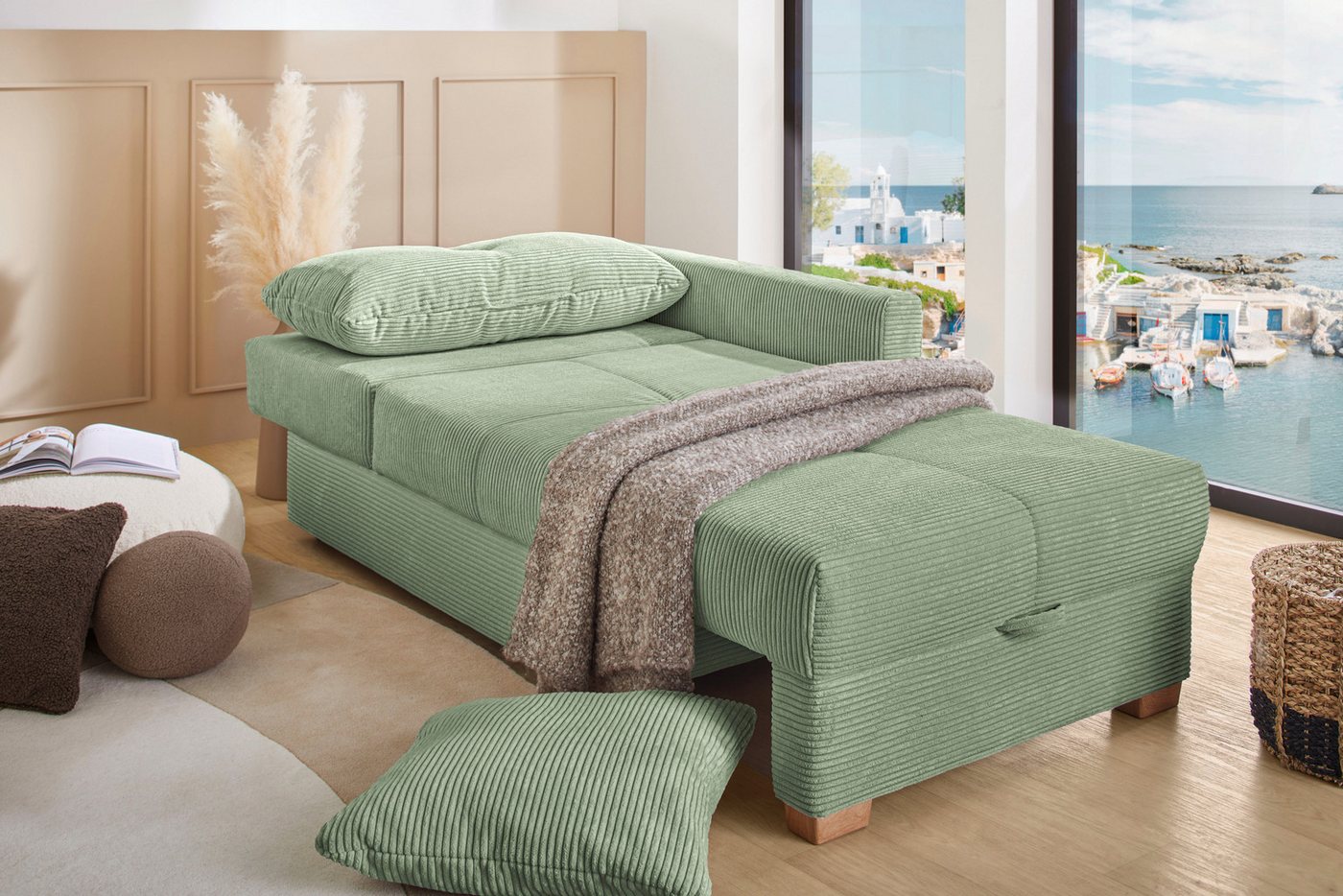 Jockenhöfer Gruppe Recamiere Romeo, B: 164 cm, Liegefl: 90x210 cm, Schlaffunktion, Schlafsofa mit Bettfunktion, Bettkasten & Kissen, Federkern – Bild 2 von 5